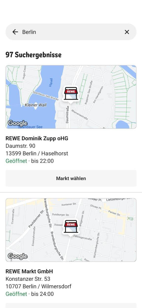 REWE App Marktsuche